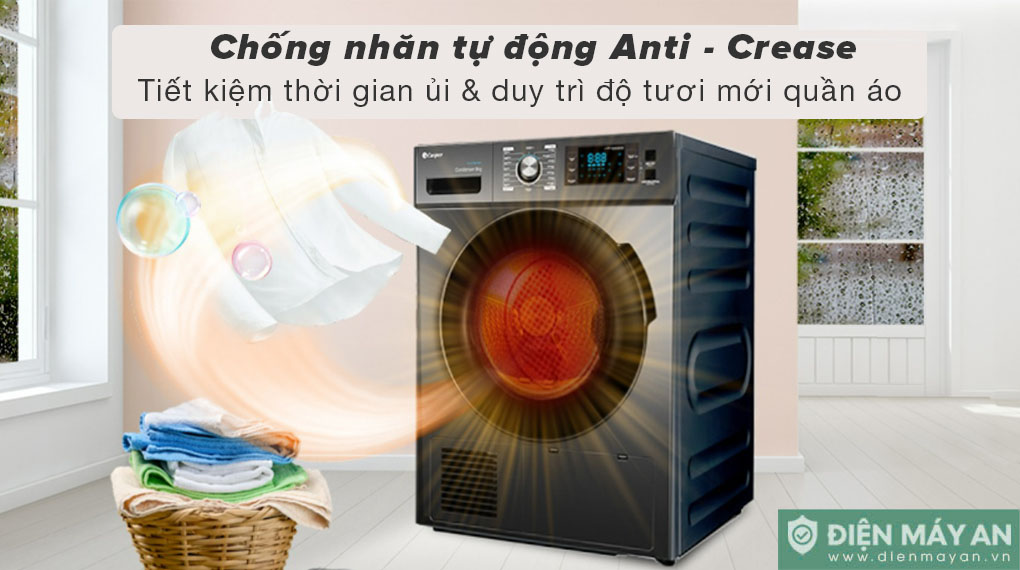 Máy Sấy Ngưng Tụ Casper 8 Kg TD-80CGB - chống nhăn quần áo